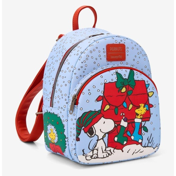 Loungefly Peanuts Snoopy &‎ Woodstock Snowing Christmas Holiday Backpack NWT